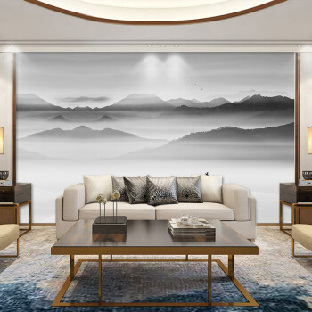 六紋魚の新中国式テレビ背景の壁壁紙中国風水墨画山水壁紙